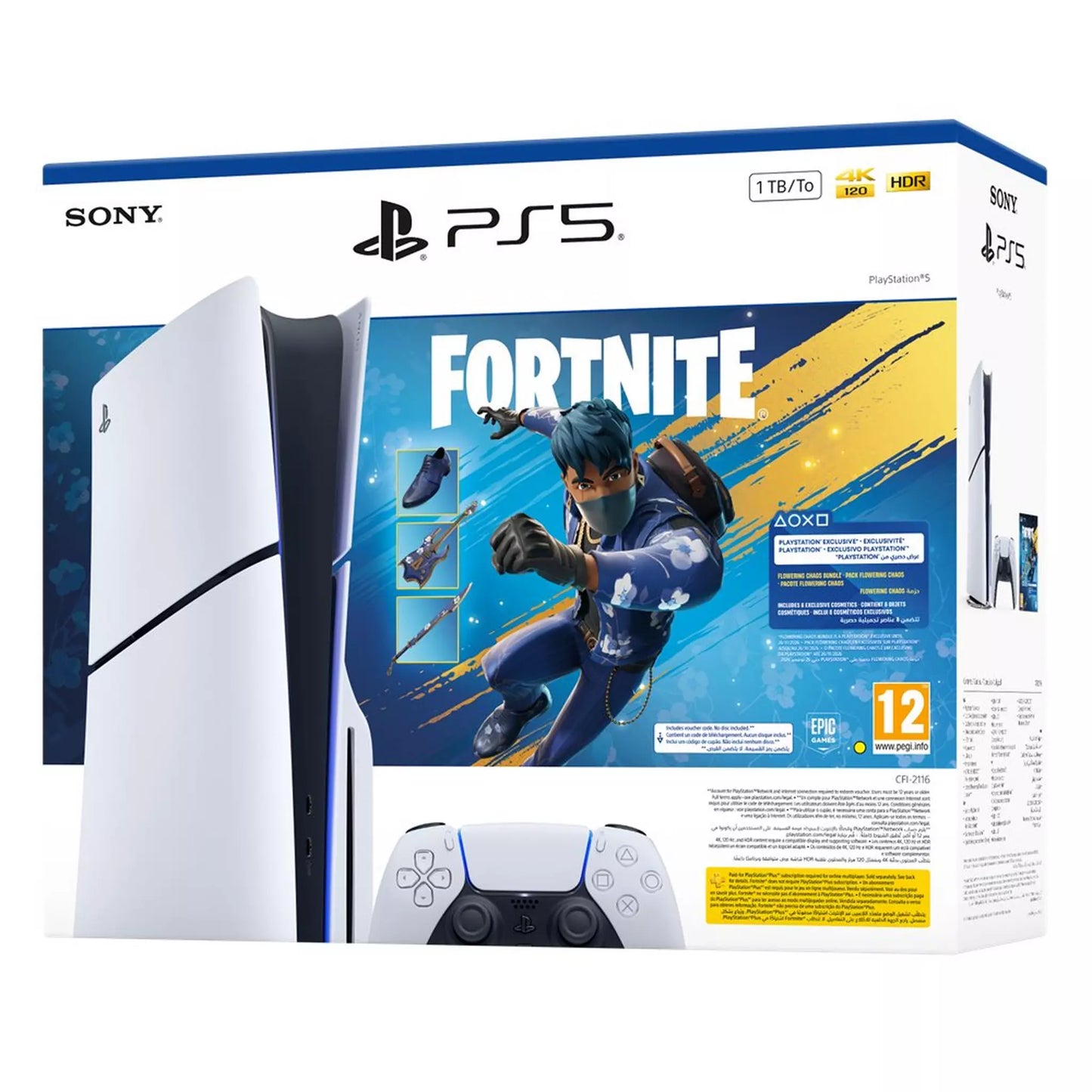 Sony PS5 Console Disc Edition + Fortnite Flowering Chaos Bundle, CFI-2116A01Y - White