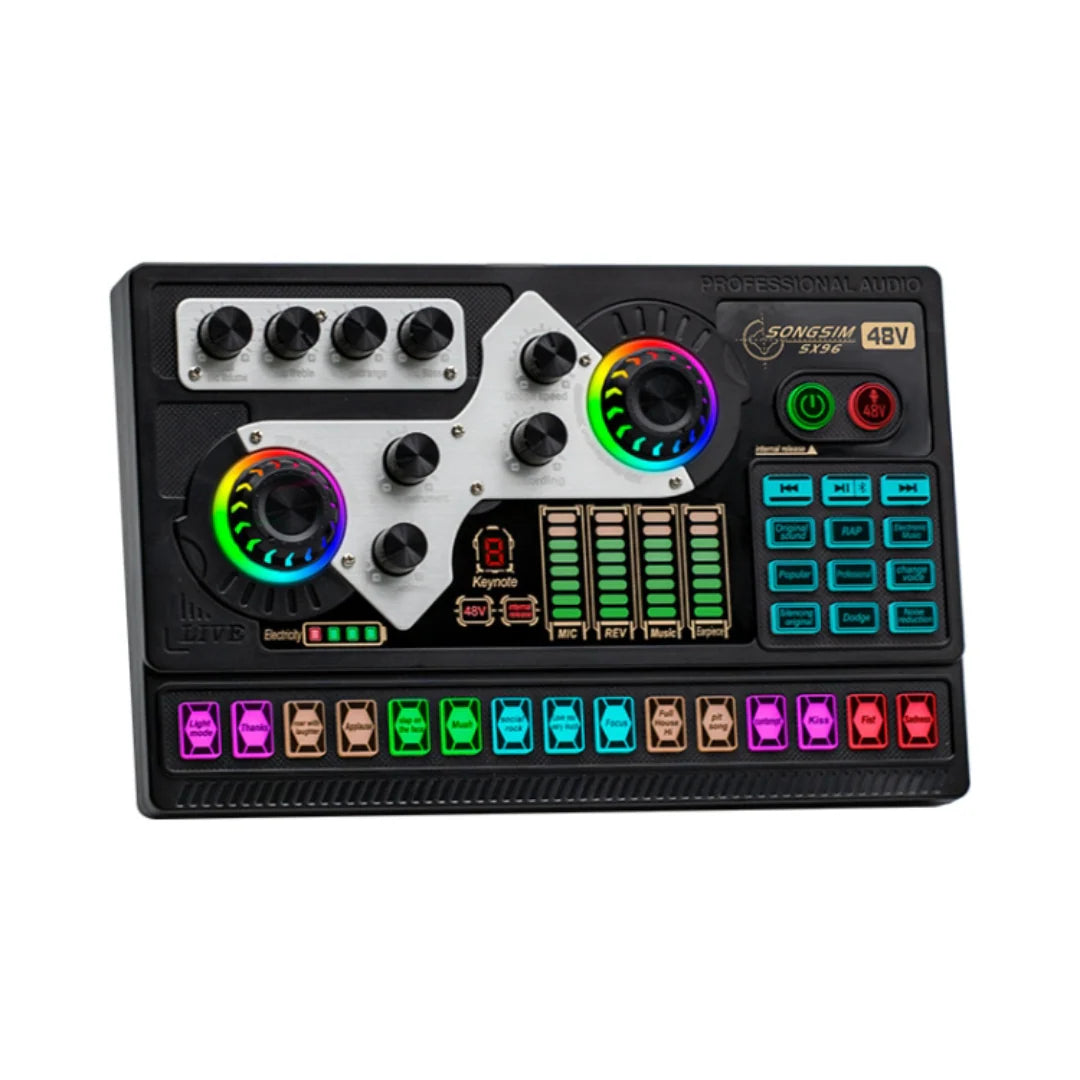 Songsim SX96 48V Bluetooth 5.0 Mixer | Live Broadcast Sound Card | RGB Lights