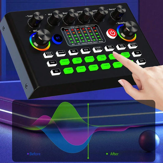 Facmogu F009 Live Sound Card, Wireless Bluetooth Audio Mixer, Podcast Audio