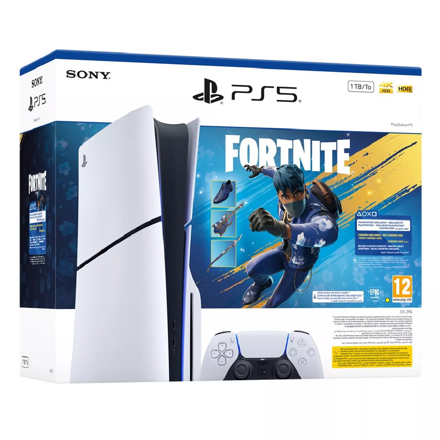 Sony PS5 Console Disc Edition + Fortnite Flowering Chaos Bundle, CFI-2116A01Y - White