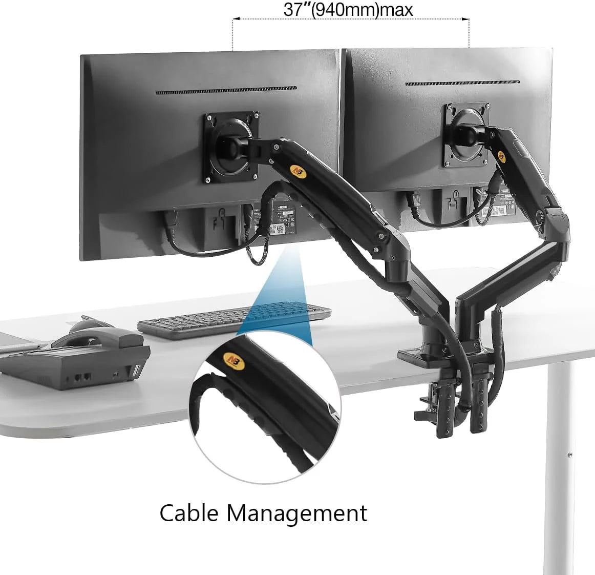 NB H180 Dual Monitor Desk Mount 17"-27" – Full Motion Arm