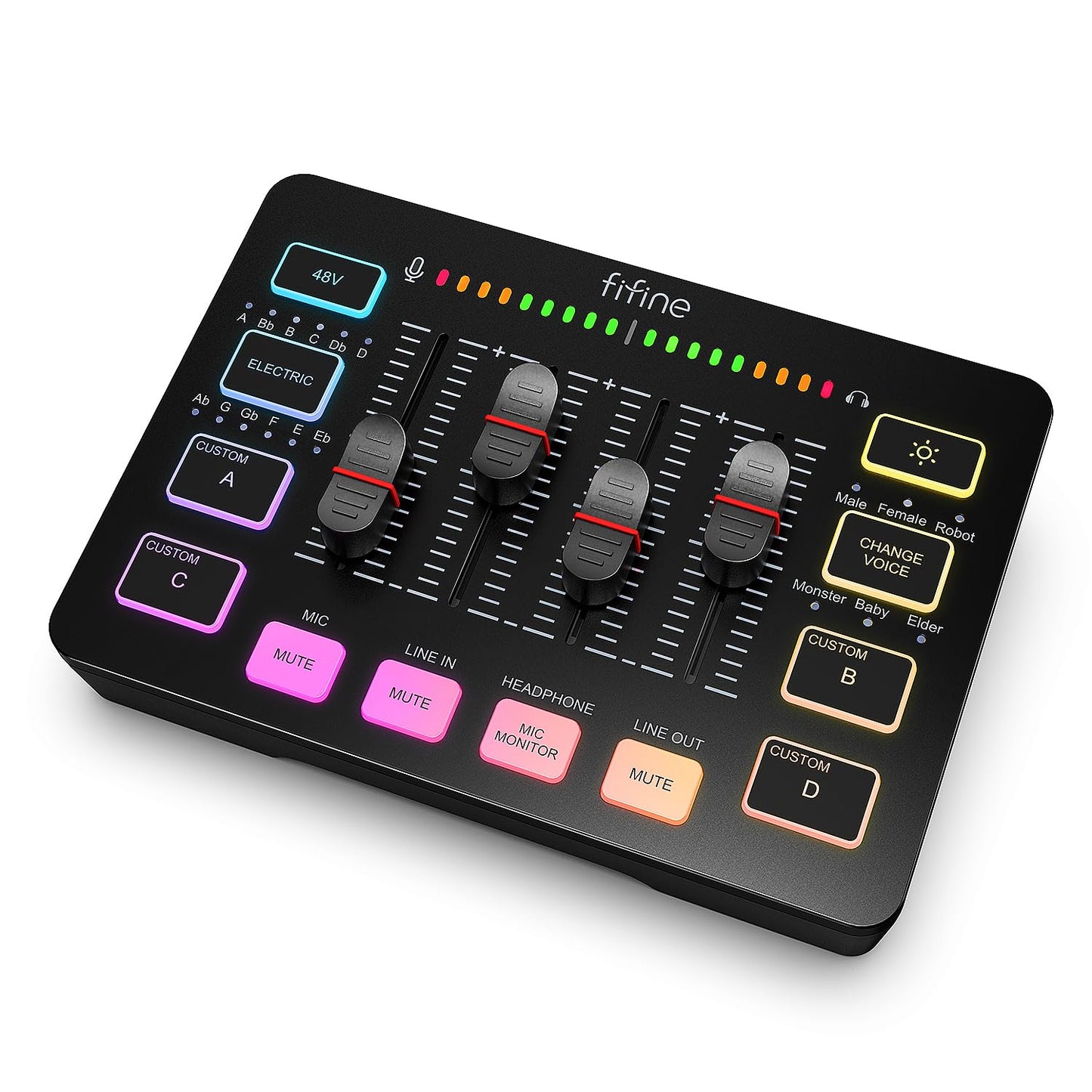 FIFINE AmpliGame SC3 Gaming Audio Mixer with XLR Mic Support & RGB Effects
