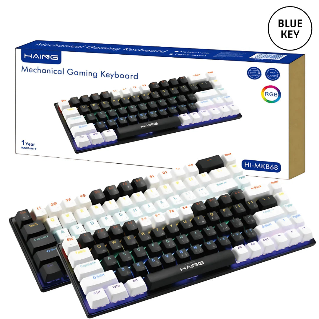 Haing RGB Mechanical Keyboard - Black & White Dual Color Design with Blue Key