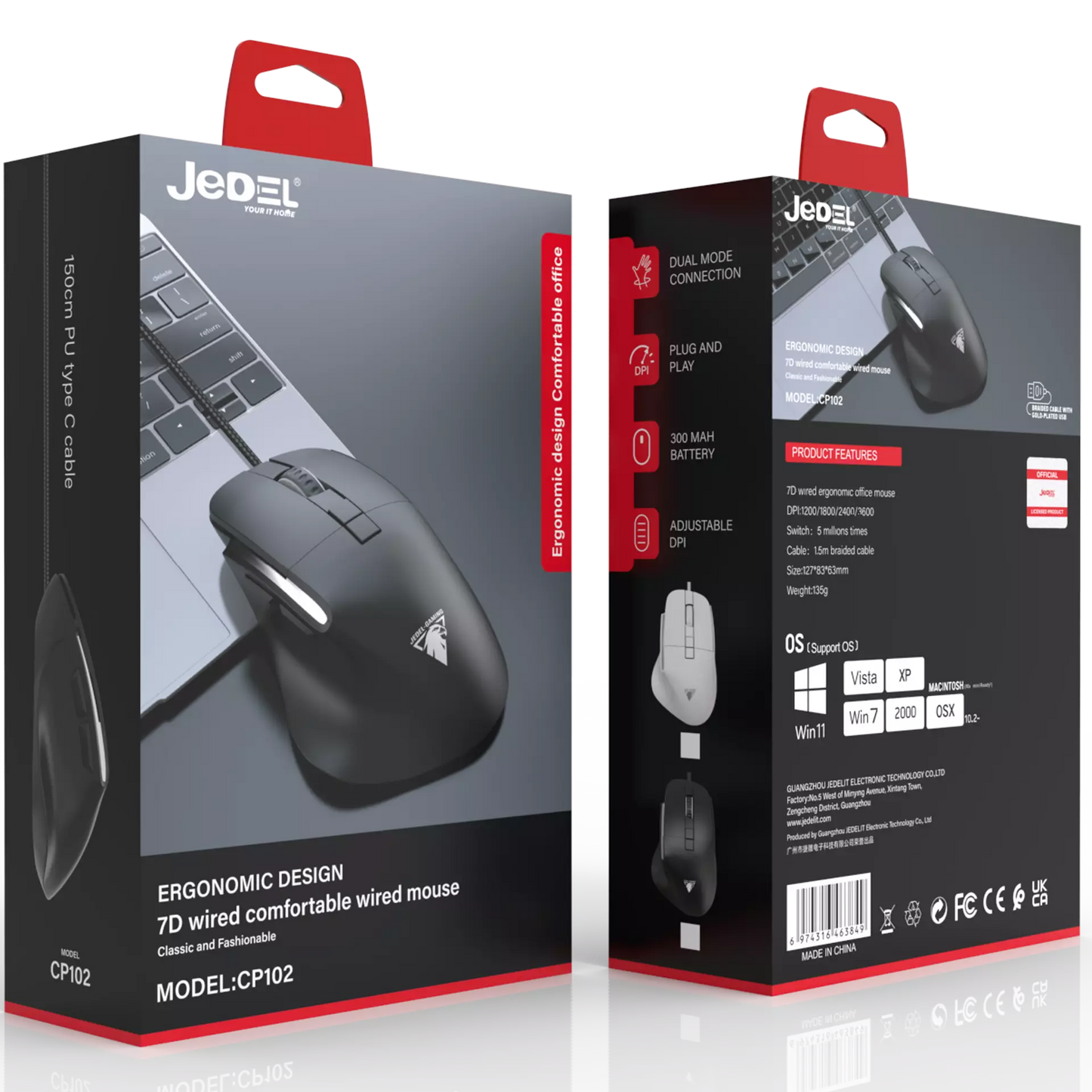 Jedel GWH-102 Tri-Mode Wireless Gaming Mouse with Charging Dock & Display